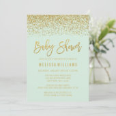 Modern Mint Gold Faux Glitter Baby shower Kaart (Staand voorkant)