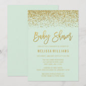 Modern Mint Gold Faux Glitter Baby shower Kaart (Voorkant / Achterkant)