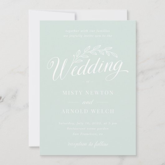 Modern Mint Green Backyard Botanical Leaf Wedding Kaart (Voorkant)