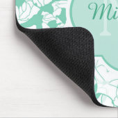 Modern Mint Green Floral Girly Monogram met naam Muismat (Hoek)