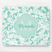 Modern Mint Green Floral Girly Monogram met naam Muismat (Voorkant)
