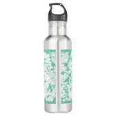 Modern Mint Green Floral Girly Monogram met naam Waterfles (Achterkant)