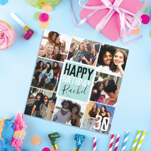 Modern Mint Green Friends Photo Collage Birthday Kaart