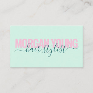 Modern mint green hair stylist script visitekaartje