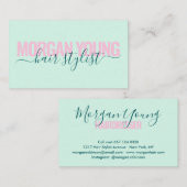 Modern mint green hair stylist script visitekaartje (Voorkant / Achterkant)