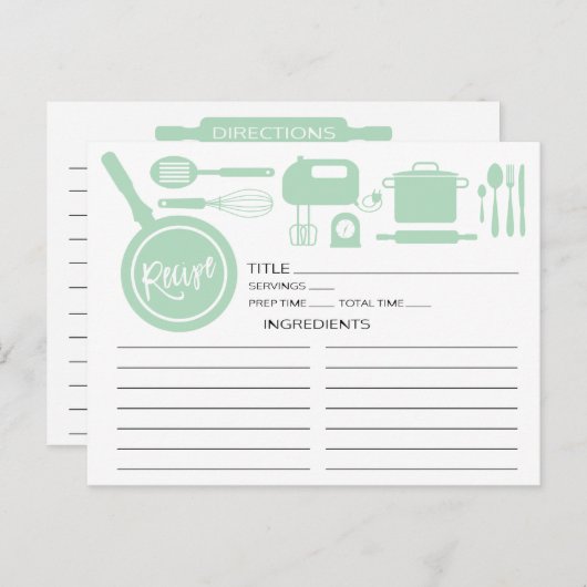Modern Mint Green Kitchen Utils Recipe Card Briefkaart (Voorkant / Achterkant)