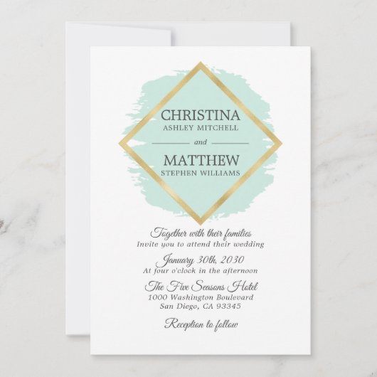 Modern Mint Green Sage Gold Foil Lijst bruiloft Kaart (Voorkant)