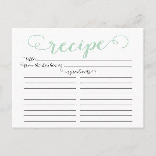 Modern Mint Green Script Vrijgezellenfeest Recept  Briefkaart (Voorkant)