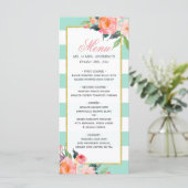 Modern Mint Green Stripes Floral Wedding Menu (Staand voorkant)