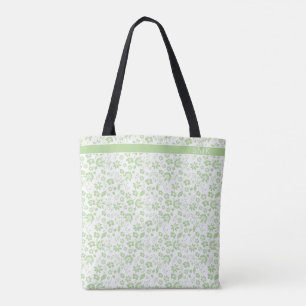 Modern Mint Green Tropical Flowers Monogram Draagtas
