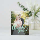 Modern Mint Handwrite Foto bedankt Briefkaart (Staand voorkant)