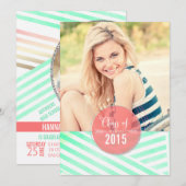 Modern Mint Waterverf Stripes Foto Afstuderen Kaart (Voorkant / Achterkant)