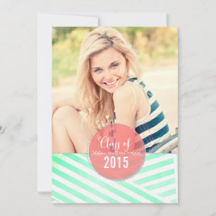 Modern Mint Waterverf Stripes Foto Afstuderen Kaart