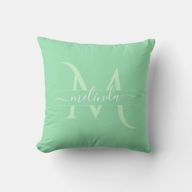 Modern Mint White Split Monogram Persoonlijke naam Kussen (Voorkant)