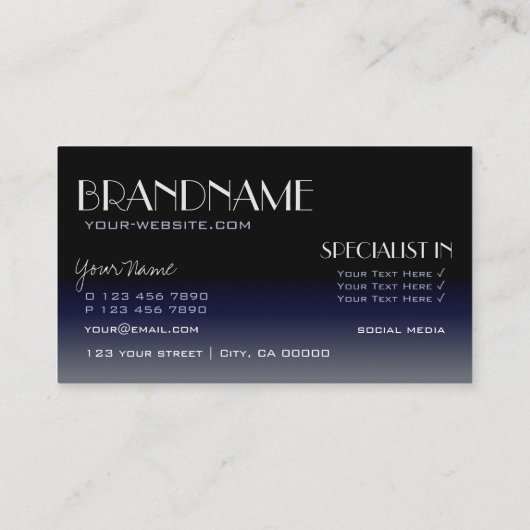 Modern Mirror Font Classic Black en Blue Gradient Visitekaartje (Achterkant)