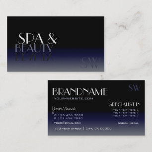 Modern Mirror Font Classic Black en Blue Monogram Visitekaartje