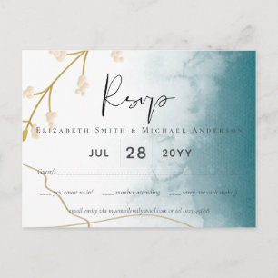 Modern Misty Blue Gold Wedding Briefkaart