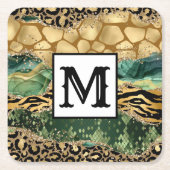 Modern Mixed Animal Print Monogram Vierkante Kartonnen Onderzetter (Voorkant)