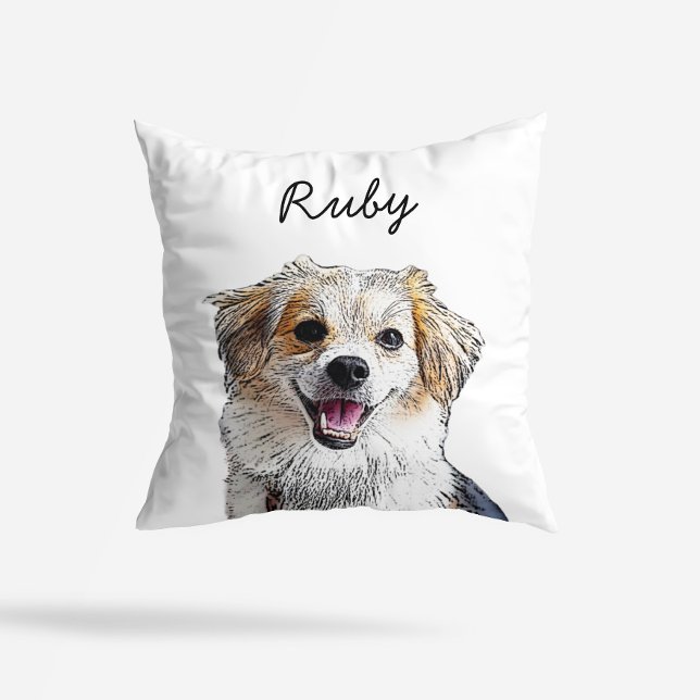 Modern Mixed Breed Dog Illustration | Add Name  Kussen (Creator heeft geüpload)