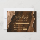 Modern Mocha Brown Agate Gold Script Wedding RSVP Kaartje (Voorkant)