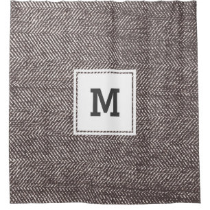 Modern Mocha Brown Herringbone Monogram Douchegordijn