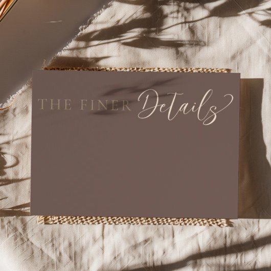 Modern Mocha Brown Wedding Details Informatiekaartje