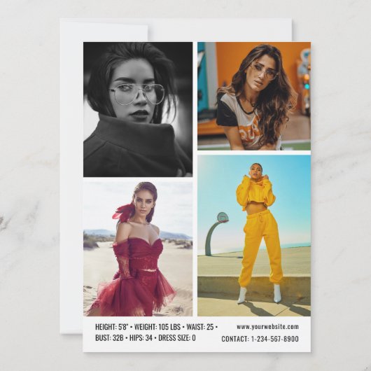 Modern Model Comp Card 5 Foto QR Code Wit Kaart (Achterkant)