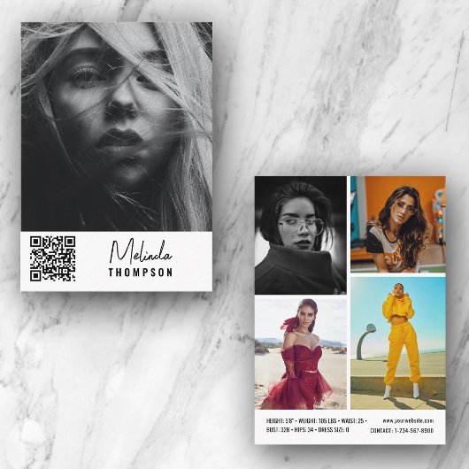 Modern Model Comp Card 5 Foto QR Code Wit Kaart