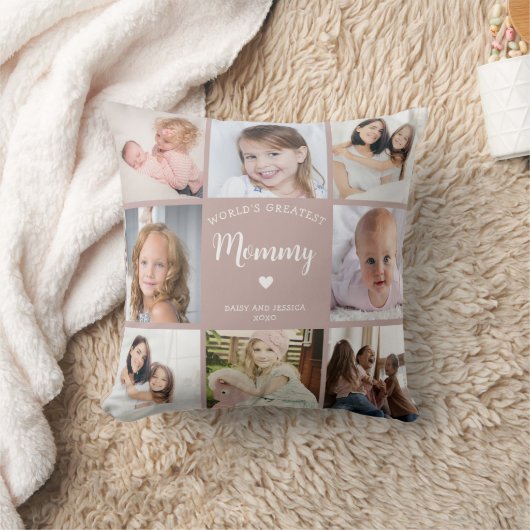 Modern Mom Custom Photo Collage Roze Hart Kussen (Deken)