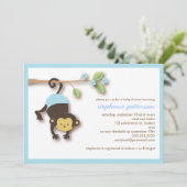 Modern Monkey Sweet Boy Baby shower Invitation Kaart (Staand voorkant)