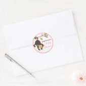 Modern Monkey Sweet Girl Baby shower in Roze Ronde Sticker (Envelop)