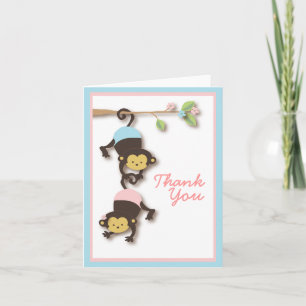 Modern Monkey Twin Girl & Boy Dank je wel kaart