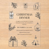 Modern Monochrome Christmas Dinner Acryl Uitnodigingen (Voorkant)
