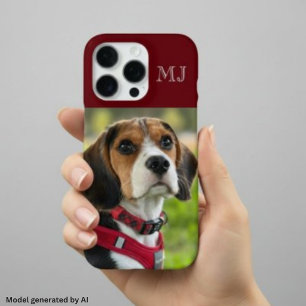 Modern Monogram 1 Foto Burgundy Rood iPhone 16 Pro Hoesje