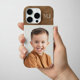 Modern Monogram 1 Photo Distressed Brown iPhone 16 Pro Hoesje