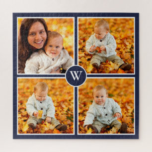 Modern Monogram 4 Foto collage op Navy Blue Legpuzzel