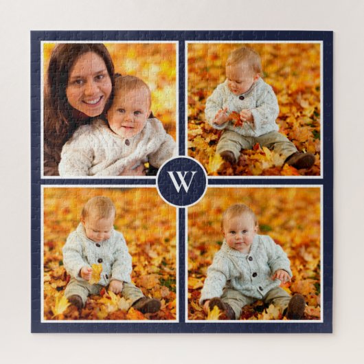Modern Monogram 4 Foto collage op Navy Blue Legpuzzel (Verticaal)
