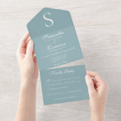 Modern monogram Aqua Blue Dinner All In One Uitnodiging (Afscheurbaar)