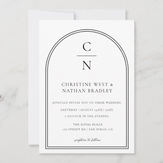 Modern Monogram Arch Wedding Invitation Kaart (Voorkant)