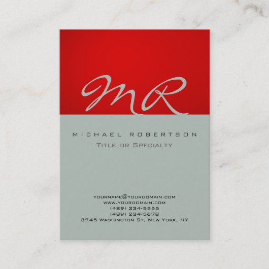 Modern Monogram Ash Gray Red Visitekaartje (Voorkant)
