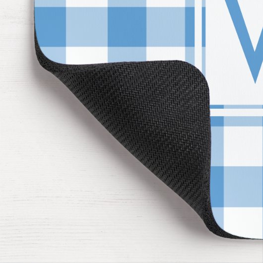 Modern Monogram Baby Blue & White Gingham Pattern Muismat (Hoek)