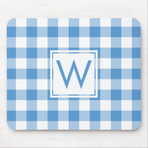 Modern Monogram Baby Blue & White Gingham Pattern Muismat