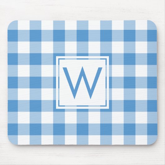 Modern Monogram Baby Blue & White Gingham Pattern Muismat (Voorkant)