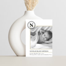 Modern Monogram Baby Jongen Geboorte Aankondiging 