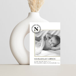 Modern Monogram Baby Jongen Geboorte Aankondiging 