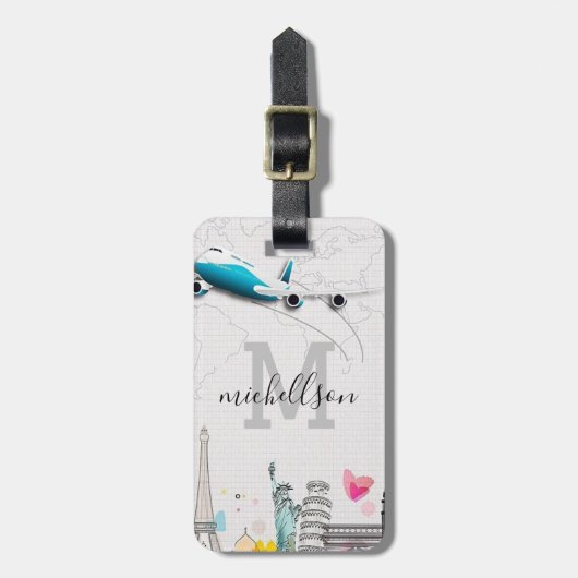 Modern Monogram Bagagelabel (Voorkant verticaal)