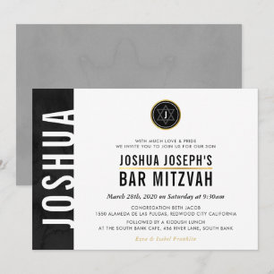 MODERN MONOGRAM BAR MITZVAH zijbalk zwart goud Kaart