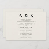 Modern Monogram Beige Moderne Horizontale Bruiloft Kaart (Voorkant / Achterkant)