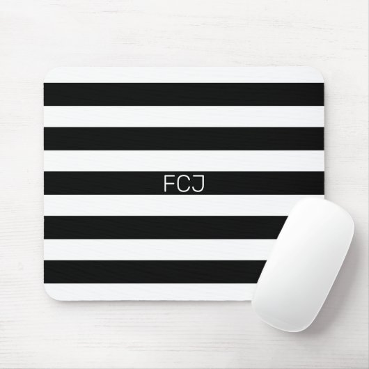 Modern Monogram Black and White Stripes Muismat (Met muis)