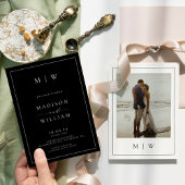Modern Monogram Black and White Wedding Kaart